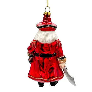 Santa Pirate Glass Christmas Ornament, Sea Sailor Bandit