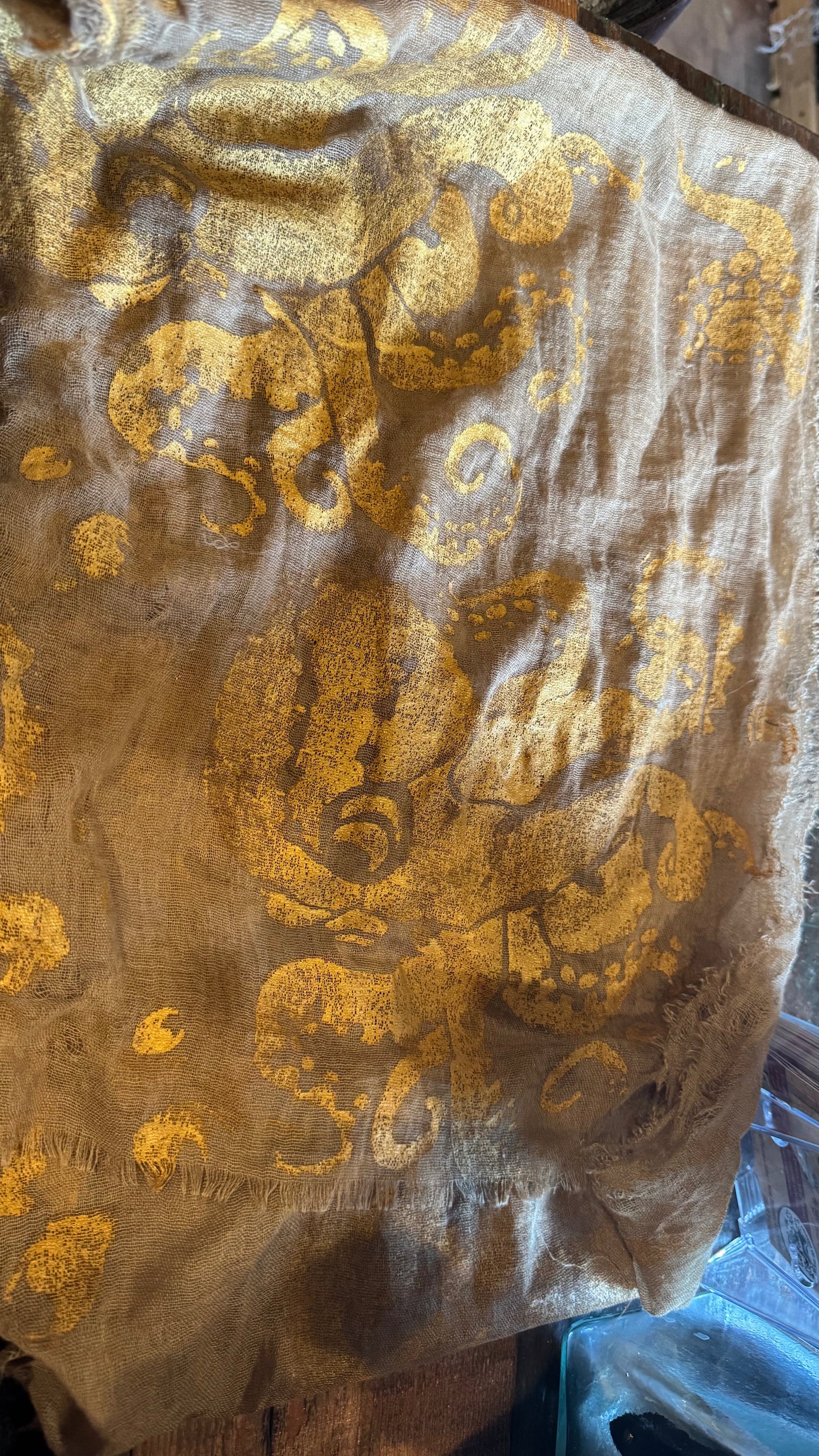 Pirate brown Scarf with stamped Octopus