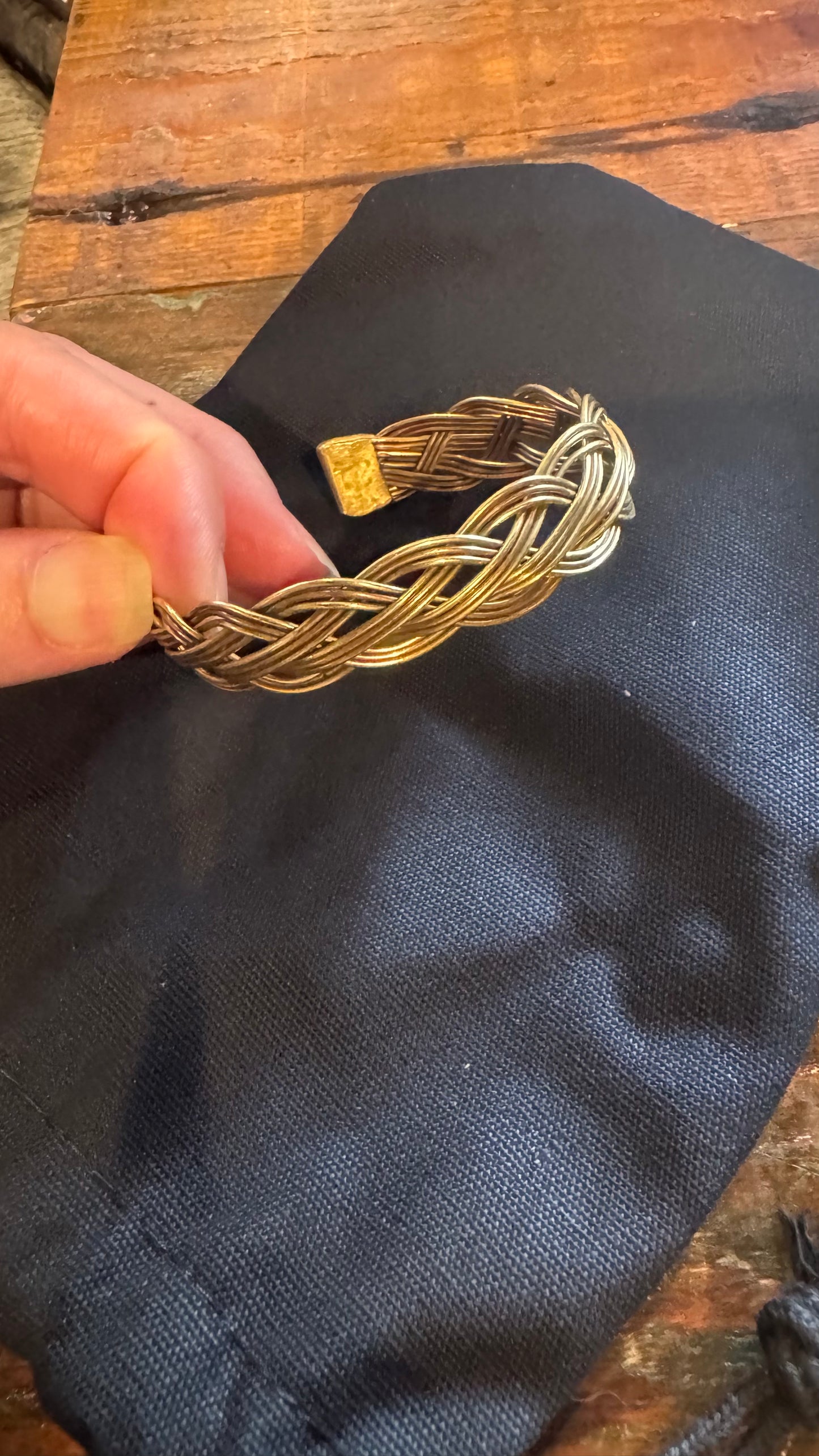 Handandwoven Moroccan Brass Cuff from the Atlas Mountains, Morocco