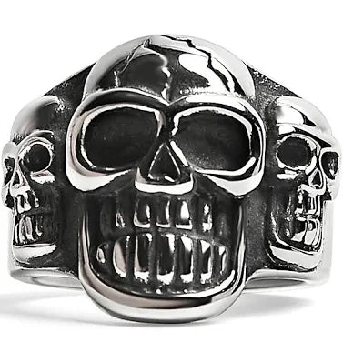 Cracked Triple Skulls Stainless Steel Ring