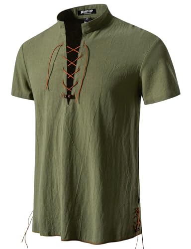 Mens Cotton GREEN  Drawstring Pirate Shirt