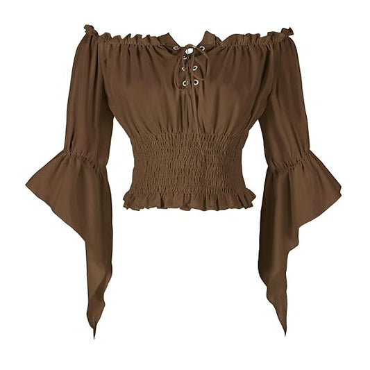 Womans Renaissance Peasant Blouse Brown