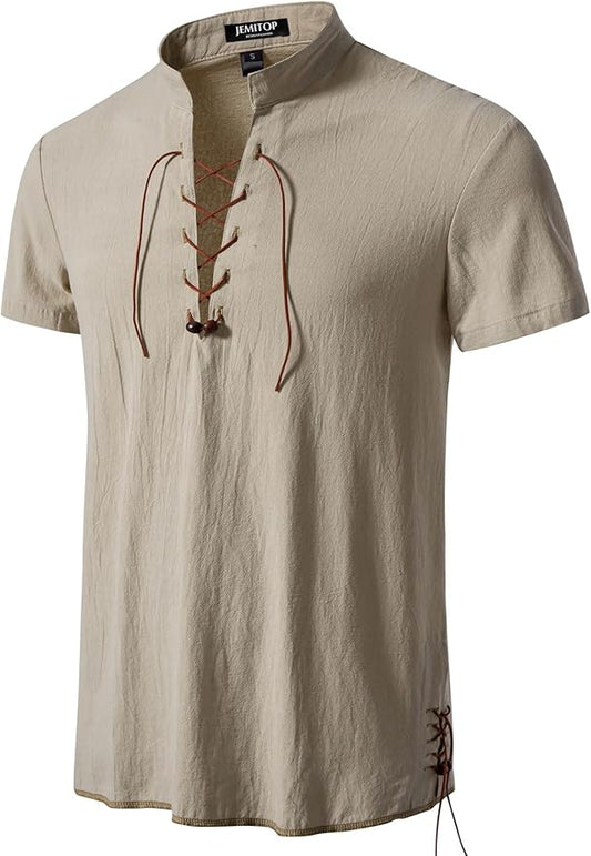 Mens Cotton White Drawstring Pirate Shirt M