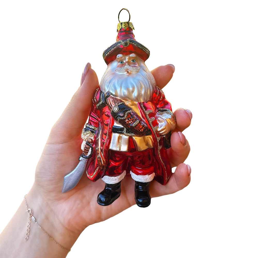Santa Pirate Glass Christmas Ornament, Sea Sailor Bandit