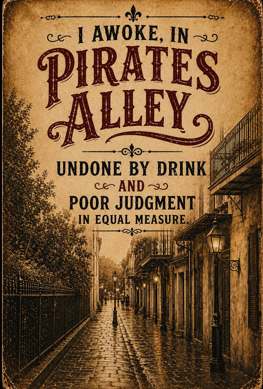 Vintage Inspired Pirate Postcard - I Awoke in Pirates Alley Undone by drink and poor judgement