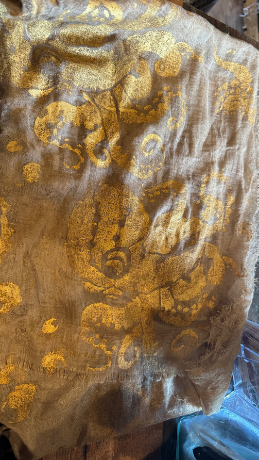 Pirate brown Scarf with stamped Octopus