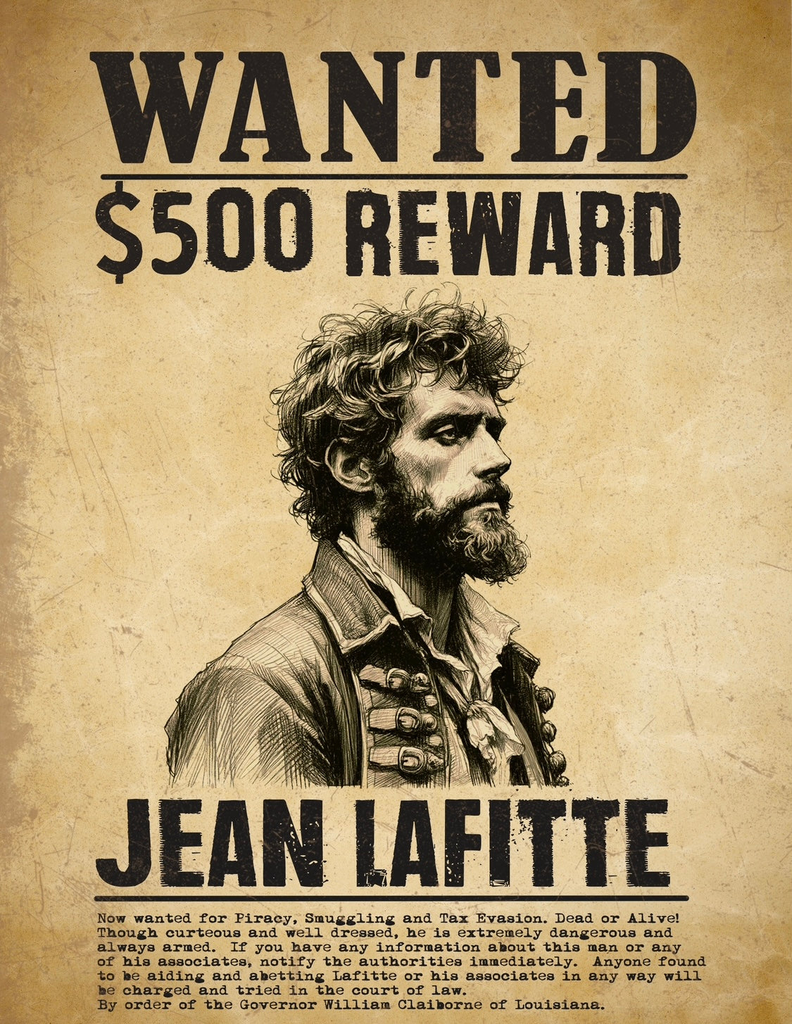 Jean Lafitte Wanted Poster