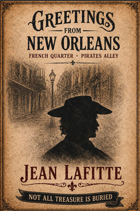 Vintage Inspired Pirate Postcard - Greetings From New Orleans - Jean Lafitte