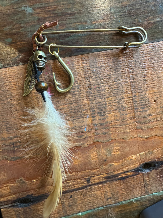 $19.99 Large Hat Pin with 1 Large charm and 2 smaller charms