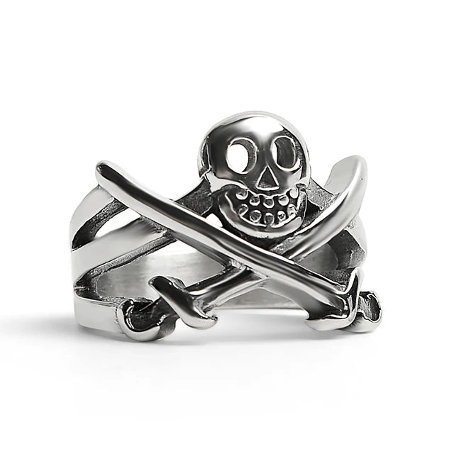 Jolly Roger Skull with Crossed Swords Stainless Steel Ring