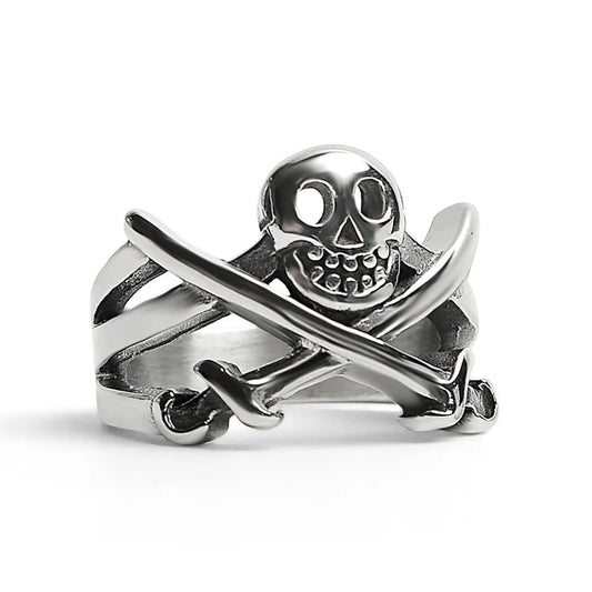 Jolly Roger Skull with Crossed Swords Stainless Steel Ring