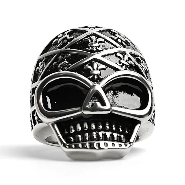 Skull with Fleur De Lis Pattern Stainless Steel Ring