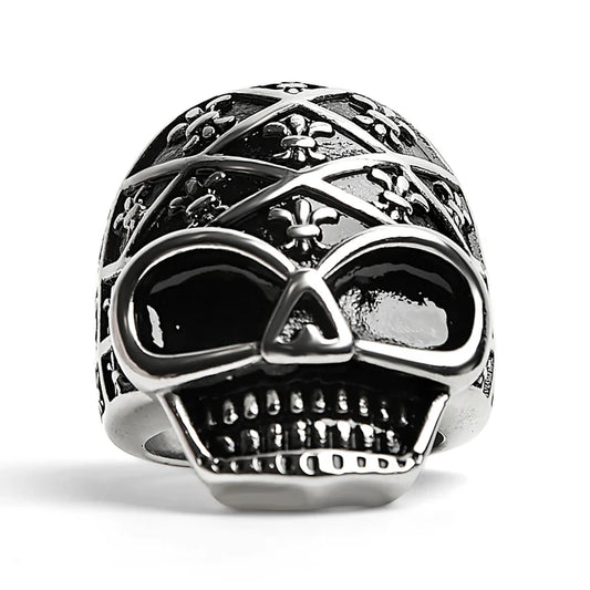 Skull with Fleur De Lis Pattern Stainless Steel Ring