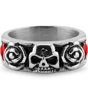 Skull and Roses Red CZ Accent ring